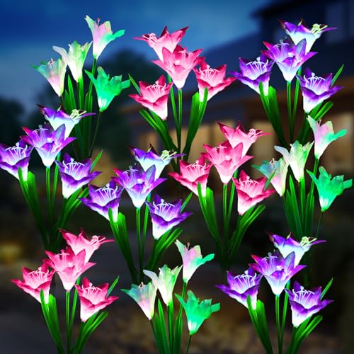 KOOPER Outdoor Solar Lights, 10 Pack Solar Garden Light with Bigger Lily Flowers, Waterproof 7 Color Changing Solar Lights Outdoor - Bigger Panel for Patio Yard Garden Decoration, Gift for Mom - size: 10 Pack