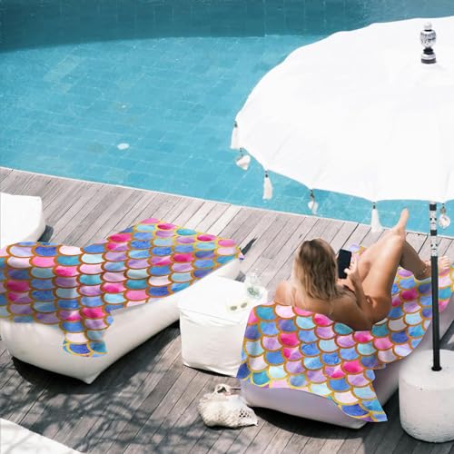 Beach Towel,Watercolor Mermaid Golden Fish Scales Lightweight Compact Sand Free Quick Dry Oversized Pool Swimming Towels for Girls Women Adults,29.5"×59" - color: Watercolor Mermaid Golden Fish Scales
