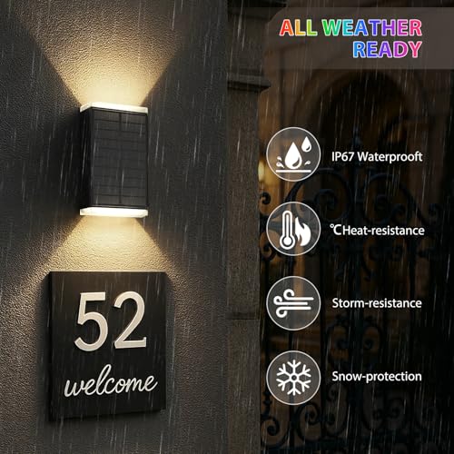 Solar Lights Outdoor,8 Lighting Modes Dusk to Dawn Lighting Wall Sconce IP67 Waterproof Up and Down Solar Wall Light Front Door Light for House, Garage, Porch,Doorway,Fence,Festival Decor (2 PACK) - color: RGB & Warm White