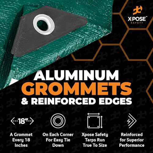 Heavy Duty Poly Tarp - 5' x 7' (25-Pack) - 10 Mil Thick Waterproof, UV Blocking Protective Cover - Reversible Green and Black - Laminated Coating - Grommets - by Xpose Safety - color: Green/Black, size: 5 Feet X 7 Feet (25pk)