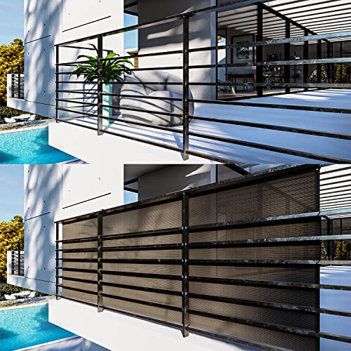 Balcony Privacy Fence Screen 3' x 10' Mesh Windscreen Fencing Shield Cover Included Cable Ties for Deck Apartment Porch Backyard Patio Outdoor, Brown