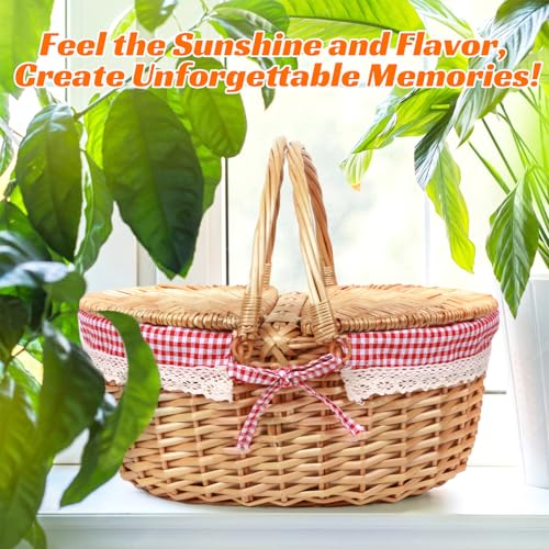 Hap Tim Wicker Picnic Basket for 2 - Unique Gifts Ideas for Couple, Engagement, Wedding, Bridal Shower, Family, Christmas, White Elephant Gifts for Adults(Y2408B-2) - style: Standard size, red cloth