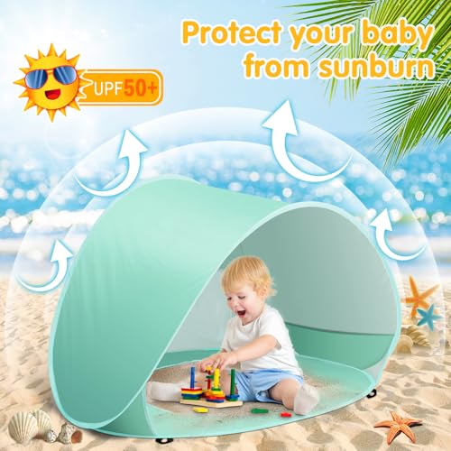 Baby Beach Tent Pop Up Beach Tents Baby Tent for Beach, Portable Shade Pool UV Protection Sun Shelter for Infant - color: Green