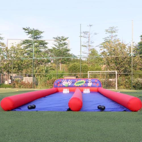 Large Carnival Game Inflatable Bowling Alley Bowling 2 Lanes Bowling Slide Set Inflatable Bowling Ball and Pins with Blower & 2 Sets of Balls for Party, Events