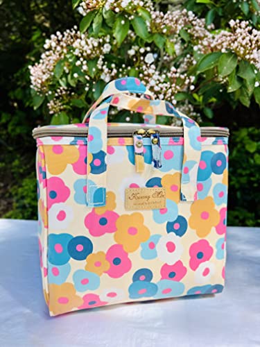 Kwang Min Floral Insulated Lunch Bag for Women,Reusable Lunch Box,Large Cooler for Office,Picnic Outdoors,Premium Quality Waterproof Fabric,Ideal Gift for Outdoors and work (Beige MidSummer Daisy) - color: Beige MidSummer Daisy