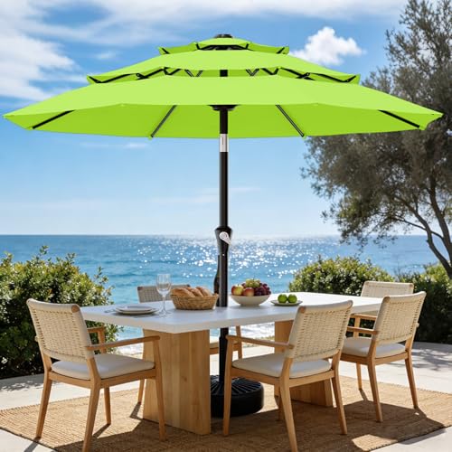 AreShark 9ft 3-Tier Patio Umbrellas, Outdoor Umbrella with 8 Sturdy Ribs UV Protection Windproof, Market Table Umbrella w/Push Button Tilt & Crank for Pool, Porch, Deck, Garden(Apple Green) - color: Apple Green
