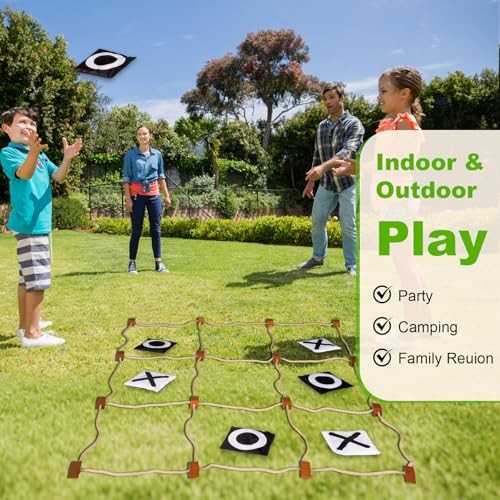 Giant Tic Tac Toe Outdoor Games, Bean Bag Toss for Kids and Adults, 4Ft x 4Ft, Large Backyard Family Game, No Assembly, Indoor Outdoor Play, Portable Giant Lawn Games, Instant Setup - color: White & Black