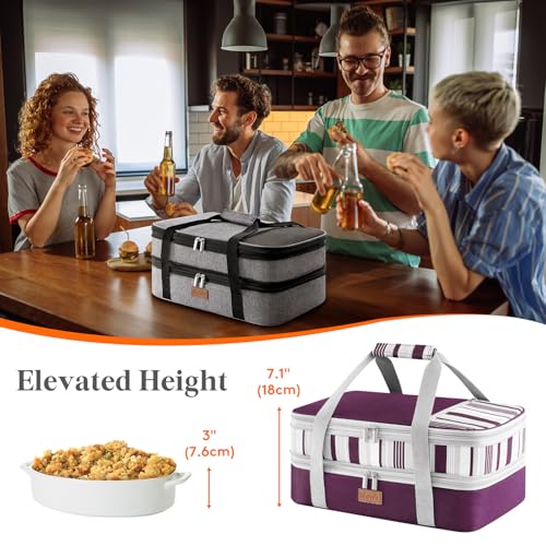 Lifewit Insulated Double Decker Casserole Carrier, Expandable Lasagna Lugger Tote Bag for Hot or Cold Food, Fits 9" x 13" Baking Dish for Potluck Parties, Picnic and Cookouts, Purple - color: Purple