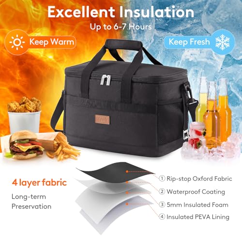 Lifewit Cooler Bag 30/50/60 Cans Collapsible and Insulated Large Lunch Bag Leakproof Soft Cooler Portable Tote for Camping/BBQ/Family Outdoor Activities - color: Black, size: 30-Can(20L)