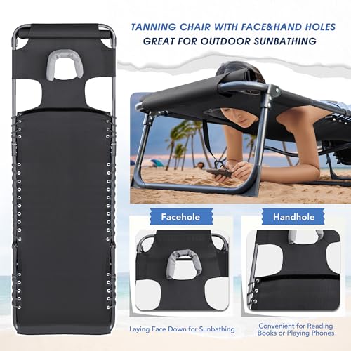 Flamaker Face Down Chaise Lounge Chair 5-Position Adjustable Sunbathing, Foldable Tanning Chair with Face& Arm Holes, Outdoor Recliner Chair for Pool, Beach, Patio, Lawn (Black, 1 Pcs) - color: Black, style: Sauna, 1 Pcs