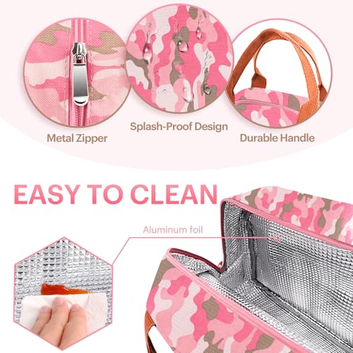 Lunch Bag for Women & Men Adult Insulated Lunch Box, Small Leakproof Cooler Food Lunch Containers Reusable High Capacity Lunch Tote Bags for Work, Travel, Outdoor (Pink Camo) - color: Pink Camo