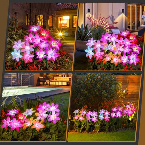 Aukora Solar Garden Lights Outdoor 5 Pack, 5 Colors Lily Flowers & 7-Color Changing Solar Lights for Outside, Waterproof for Garden Patio Yard Decor - size: 5 pack