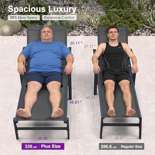 PURPLE LEAF Oversized Chaise Lounge Chair Outdoor Set of 2 Extra Wide Pool Lounge Chairs 5 Adjustable Position with Armrests and Side Table Aluminum Patio Lounge Chair for Outside Beach Pool, Grey - color: Grey, size: Oversized