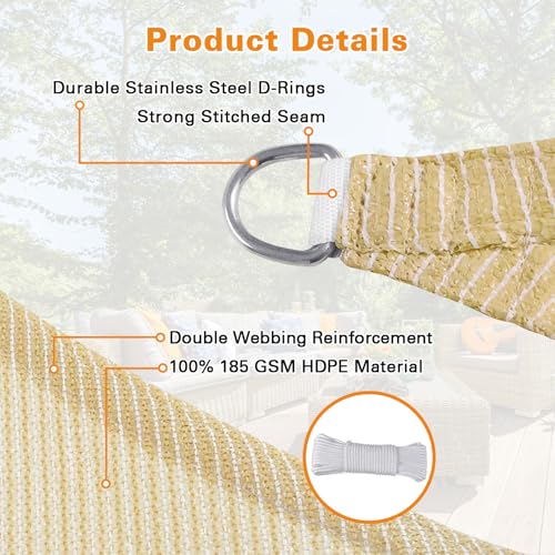 Artpuch Sun Shade Sail Beige 6'X24'Customized Curved Edges Rectangle Canopy 95% UV Block Sun Shade for Outdoor Patio Garden Backyard (We Make Custom Size) - color: Beige, size: 6'X24'Customized