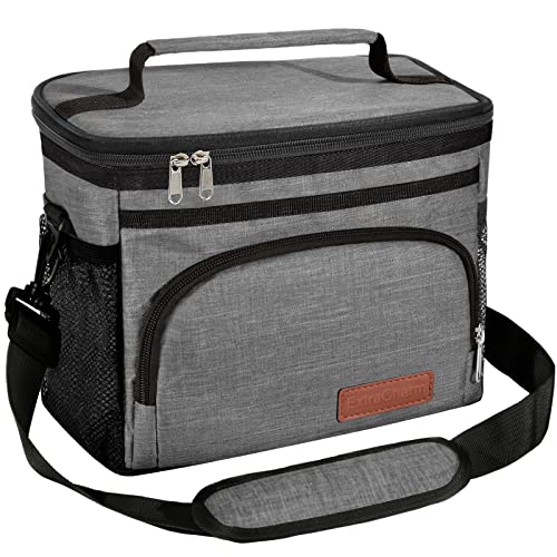 ExtraCharm Insulated Lunch Bag for Women/Men - Reusable Lunch Box for Office Picnic Hiking Beach - Leakproof Cooler Tote Bag Organizer with Adjustable Shoulder Strap for Adults - Grey - color: Classic Grey