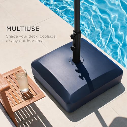 Best Choice Products 123lb Capacity Fillable Mobile Umbrella Base Heavy Duty Market Stand for Patio, Deck, Poolside w/ 4 Wheels, 2 Locks, 2 Knobs, Wind-Resistant Design - Navy Blue - color: Navy Blue