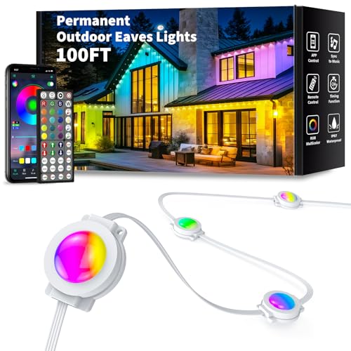 100FT Permanent Outdoor Lights, Smart RGB Eaves Lights with App/Remote Control, LED IP67 Waterproof Outdoor Lighting for Halloween Christmas Holidays Daily Party House Roof Lighting (100FT) - size: 100FT