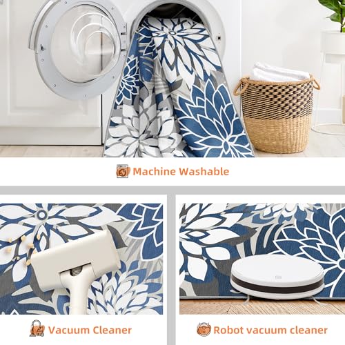 8x10 Outdoor Area Rug Washable Multicolored Patio Rug Tropical Botanical Floral Chenille Waterproof Outdoor Carpet Non-Slip for Deck, Backyard, Porch, Blue - color: Blue White, size: 8' x 10' (Rectangular)