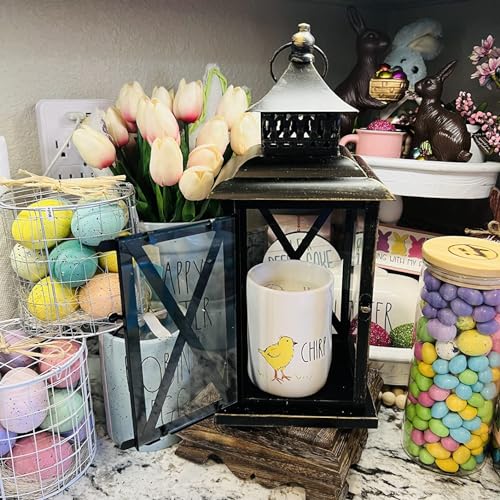 Lantern Decorative Indoor & Outdoor, Large Hanging Candle Lanterns Home Decor, Vintage Metal Candle Holders for Front Porch Patio Wedding Party, Halloween Christmas Decorations (Black) - color: Black / 14.8'' / 1 Pc