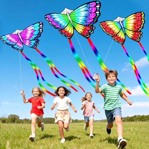 2 Pack Patriotic Eagle & Dragon & Butterfly Kite for Kids and Adults, Easy to Fly Huge Kites for Kids Ages 4-8 8-12 with 328FT String for Beach Park Easter Gift Outdoor Games and Activities - style: 2 Pack Butterfly Kites