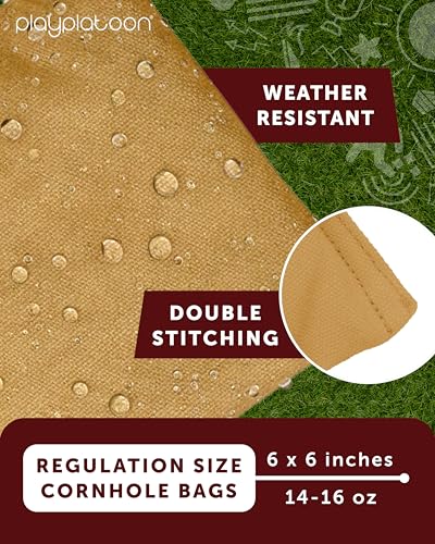 Play Platoon Cornhole Bags Weather Resistant- Set of 8 Regulation Bean Bags for Tossing- Official Professional Size & Weight Corn Hole Bags Two Color All Weather Cornhole Beans Bag Set with Tote Bag - color: Black & Gold
