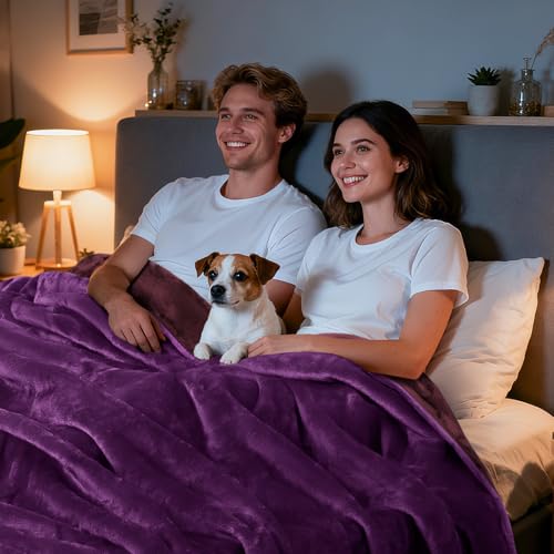 LOOBANI Waterproof Blanket for Bed: Reversible Soft Flannel Twin Bed Blanket 60" x 80", Leakproof Throw Spill-Proof Dog Pet Blanket for Couch, Sofa Protect, Movie Time, Camping, Travel, Purple - color: Purple, size: 60" x 80"