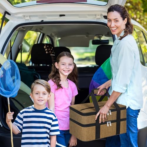 Double Insulated Casserole Carrier, Portable Casserole Carrier for Hot or Cold Food Lunch Tote Warmer or Cooler Bag, Lasagna Lunch Bag for Potluck Parties- Fits 9" x 13" Baking Dish-Coffee - color: Coffee, size: 16x10x7.2 in