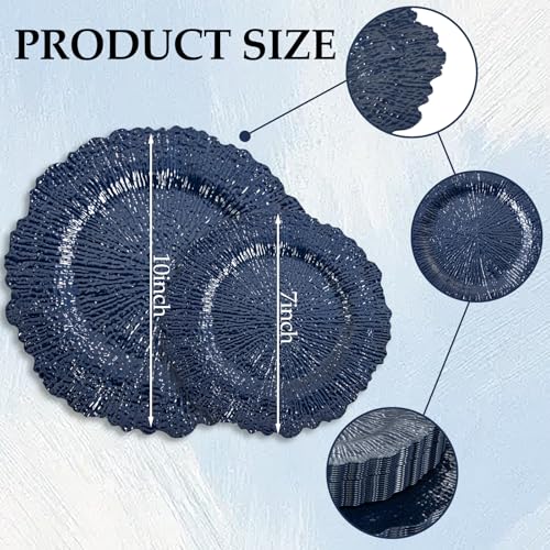 DaYammi 60Pcs Blue Plastic Plates - Dark Blue Pates Disposable - Heavy Duty Plastic Plates for Party Including 30 Dinner Plate, 30 Dessert Plate,blue Disposable plates for Party Wedding Dinner - color: Dark Blue