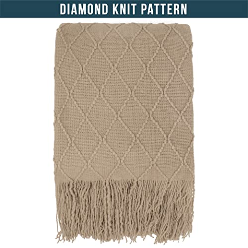 PAVILIA Tan Taupe Knit Throw Blanket for Couch, Twin Bed, Soft Knitted Farmhouse Sofa Throw for Living Room, Lightweight Decorative Fall Blanket for Chair, Outdoor Textured Boho Blanket, 60x80 - color: Tan Taupe, size: 60 X 80 Inches - Twin