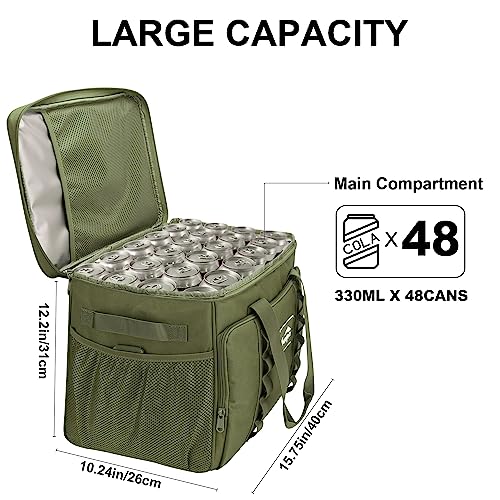 Cooler Bag 48-Can Insulated Leakproof Soft Cooler Large Collapsible Portable Travel Cooler Bags 32L for Picnic, Waterproof Soft Ice Chest for Camping, Beach, Fishing, Outdoor - 32 Quart - color: green