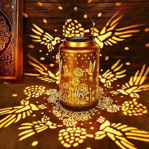 ODEETRONIC Hummingbird Solar Lantern Lights - Outdoor Waterproof Hanging Lanterns, Solar Garden Lights Birthday Gifts for Women Mom Grandma, Metal Hummingbird LED Lanterns for Garden Yard Patio Decor - size: 1 Pack, style: Warm White - Hummingbird