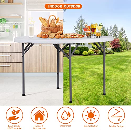 ZenStyle Folding Table, Indoor Outdoor Portable Plastic Dining Card Table Utility Table for Camping Dining Event Party, White (Round, 48"x48") - size: 48"x48"