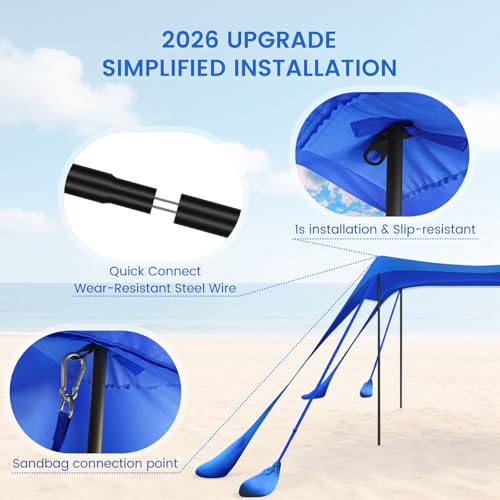 besuhot Beach Tent Sun Shelter 10x10FT Beach Shade Canopy with 8 Sandbags, UPF 50+ Protection Beach Shade Canopy, Outdoor Tent for Beach Camping Trips, Fishing, Backyard - color: Dark Blue
