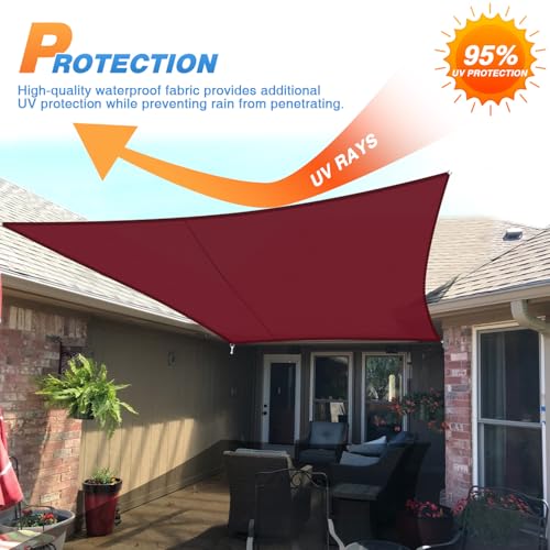 TANG 10'x15' Waterproof Sun Shade Sail Rectangle Outdoor Canopy UV Block Shade Cloth with Curved Edge for Patio Backyard Pool Pergola Cover, Red - color: Red, size: 10'x15'
