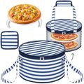 Pickmesh Round Pie Carrier 12 x 7 Inch Insulated Casserole Carriers with Lid and Detachable Handle for Hot or Cold Food Cake Transport Thanksgiving Christmas Gift (Blue White Stripes) - color: Blue White Stripes