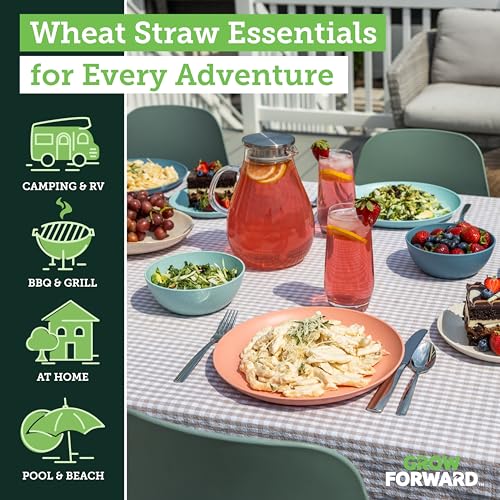 Grow Forward 16-piece Premium Wheat Straw Dinnerware Sets for 4 - Unbreakable Dishwasher & Microwave Safe Plastic Plates and Bowls Sets - Patio, Outdoors, RV, Camping Dishes - Tropical - color: Tropical