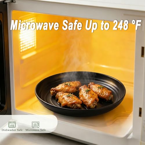 Dinner Plate 8 Inch, Unbreakable Wheat Straw Plates Set for 8, Alternatives to Plastic Plates Rusable, Microwave Safe Dessert Plate for Camping, Picnic, Party - Black - color: Black, size: 8 Inch
