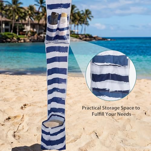 OLIXIS 6'×6' Beach Cabana Tent Sun Shelter – UPF 50+ Easy Setup Cool Canopy Tent Sun Shade with Side Wall, Wind Resistant Beach Cabana for Whole Family - color: Dark Blue Stripes, size: 6x6 ft