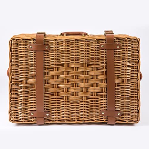 PICNIC TIME - Windsor Luxury Picnic Basket for 4 - Large Wicker Picnic Basket - Deluxe Picnic Set 4, (Navy Blue)