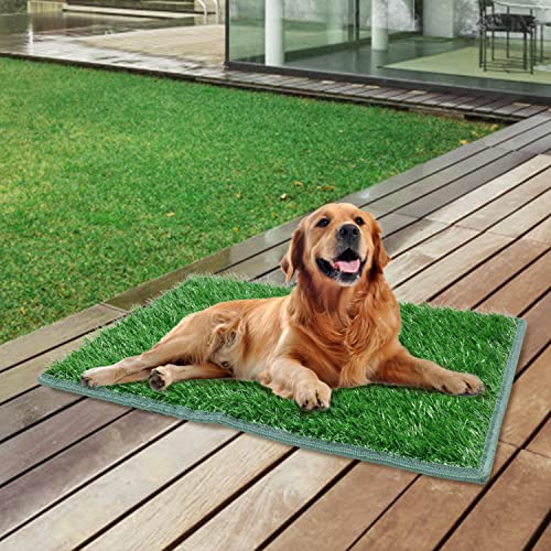 Artificial Grass Pad for Dogs (2 Pack),Replacement Fake Grass Turf Mat for Puppy Indoor Potty Training, Reusable Dog Pee Grass Patch,Easy to Clean & Strong Permeability (20"x25"-Hemmed Edge Grass) - size: 20"x25" Hemmed Edge