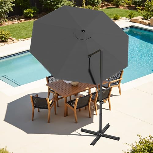 Patiowell 10 FT Patio Umbrella, Outdoor Cantilever Umbrella with 360 Degree Rotation & 5 Adjustable Tilt, Large Hanging Offset Round Sun Umbrella with Frame for Backyard Garden Poolside, Black - color: Black, size: 10 FT
