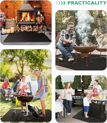 Fireproof Mat 2-Pack, Round & Rectangle Fire Pit and Grill Mat, 3-Layer Heat Resistant Deck Protector, Waterproof, Anti-Slip, for Patio, Grass & Outdoor Use (Round 36" & Rectangle 36" × 48") - size: 48"×36" & Round 36"