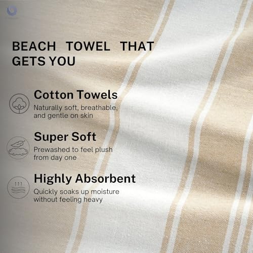 Cotton Turkish Beach Towel with Towels Oversized 36"x72" Pool Absorbent Extra Large Quick Dry Sand Travel Towel (Beige, 2 Pack) - color: Beige, size: 2 Pack