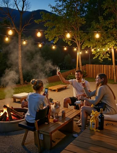 Larkvue 50FT(2x25FT) Solar String Lights Outdoor with Remote, Waterproof Dimmable 3 Modes Patio Lights with 20+2 LED G40 Bulbs for Cafe Bistro-Black - color: Black