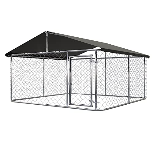 Outdoor Dog Enclosure Heavy Duty Dog Kennel House Mesh Dog Big Cage Pet Kennel Steel Fence with Secure Lock (6.56‘x 6.56’) - size: 78"L x 78"W x 65"H