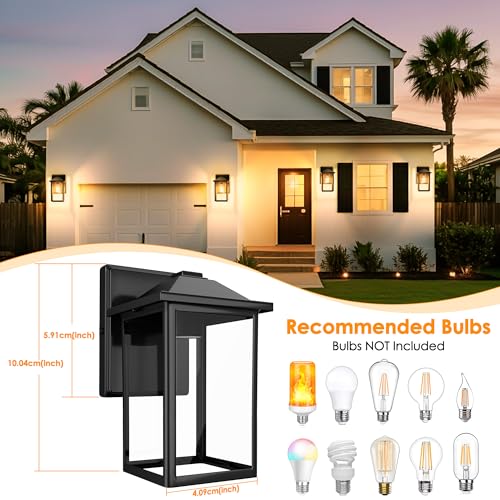MATAMEYE Outdoor Wall Lantern, Exterior Waterproof Wall Sconce Lighting Fixture, Black Front Door Light with Glass, Anti-Rust Porch Lamp - color: Black, size: 10 inch