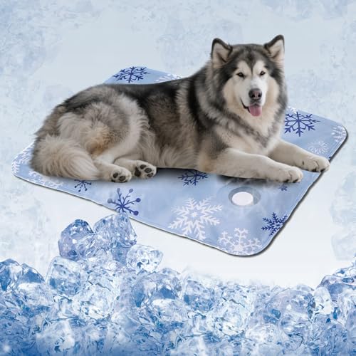 Cooling Dog Bed, Premium Pet Cooling Mat Waterproof & Scratch-Resistant, Non-Slip Summer Essential for Dogs Cats, Foldable Cooling Pad for Indoor Outdoor Travel (L 23.6''*35.4'') - color: Blue snowflakes, size: 35.4''*23.6'' Large