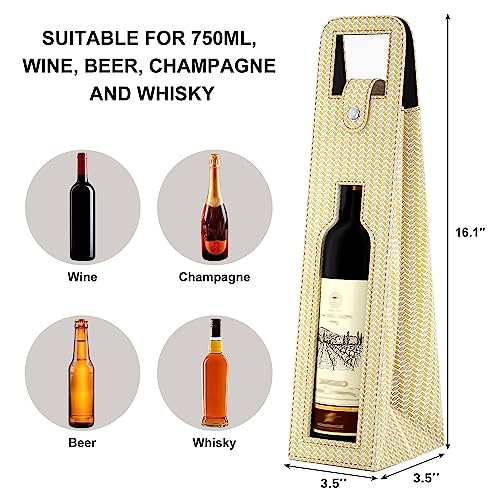 RYDDOY Wine Gift Bag, Reusable Leather Wine Tote Carrier, Single Bottle Champagne Beer Gift Bags Carrier for Birthday, Wedding, Picnic Party, Christmas festival Gifts (Beige) - color: B-Beige-16.1×3.5×3.5
