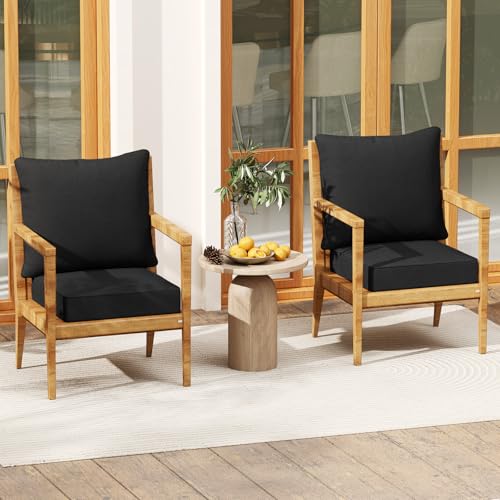 Giantex Patio Cushion Set, Outdoor Chair Seat Pads w/Non-Slip Rope Belts, Detachable Patio Furniture Cushions, Thick Seat Cushion & Back Cushion for Living Room Floor Sofa Patio Garden Chair (Black) - color: Black