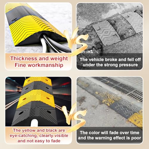 Rubber Cable Protector Ramp Anti-Slip Wear-Resistant Outdoor Cable Cover Yellow Black Striped Cable Protector for Parking Lots(9.5x35x100cm/3.7x13x39in) - size: 9.5x35x100cm/3.7x13x39in